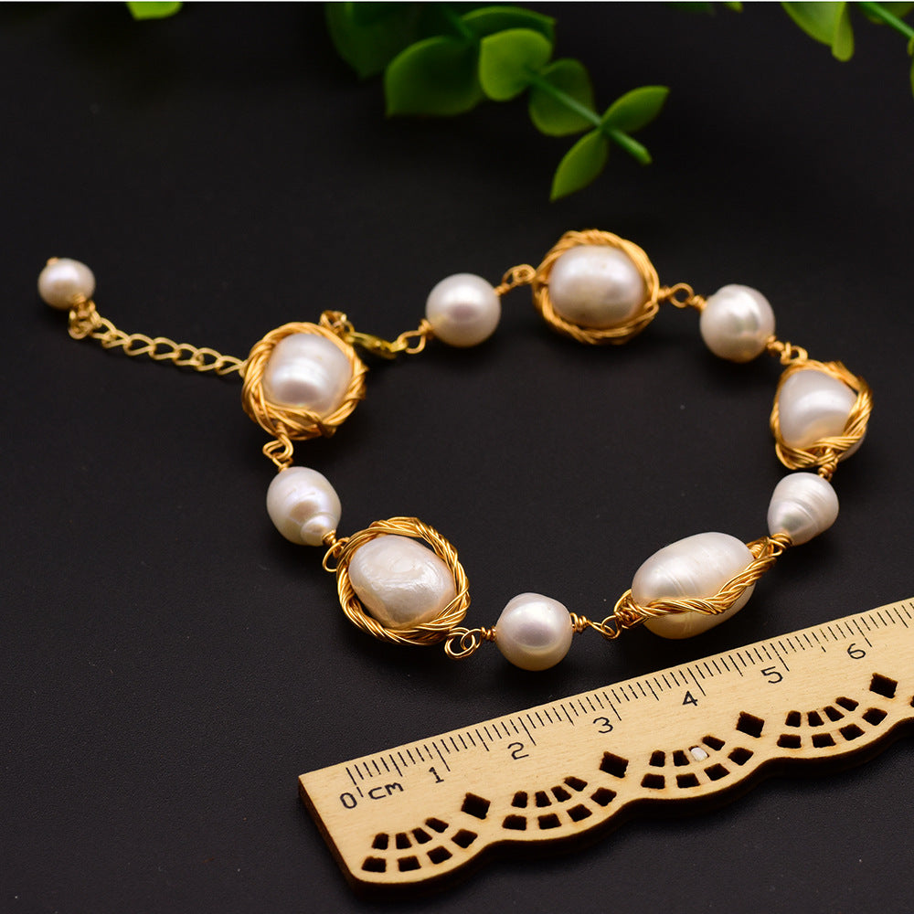 Baroque natural freshwater pearl bracelet, retro summer color retention bracelet, niche high-end handmade fashion accessory