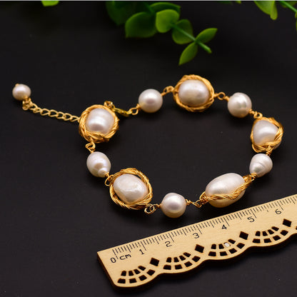Baroque natural freshwater pearl bracelet, retro summer color retention bracelet, niche high-end handmade fashion accessory