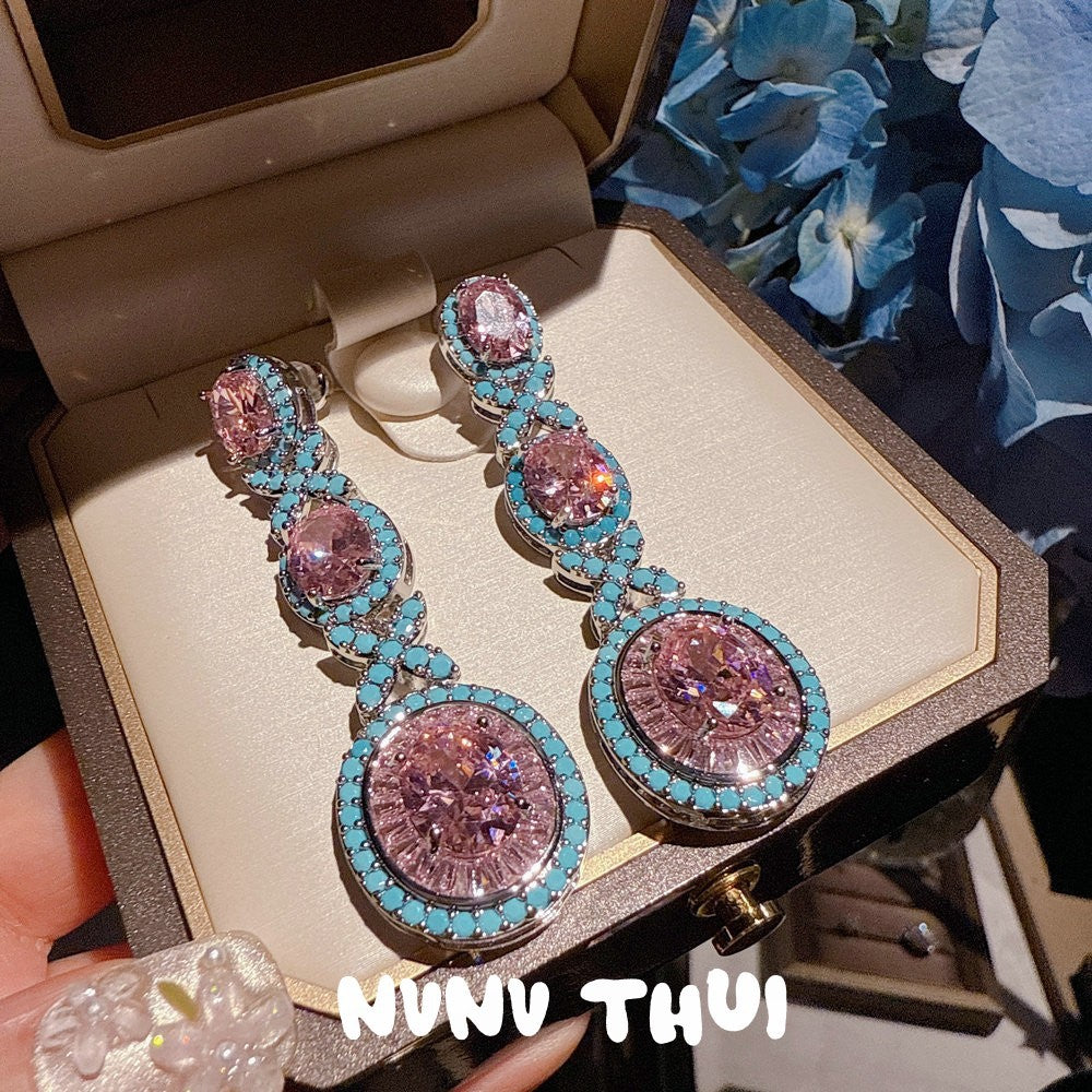 Jewelry Palace Royal Blue Tube Diamond Water Drop Gemstone Earrings Zircon Wreath Earrings
