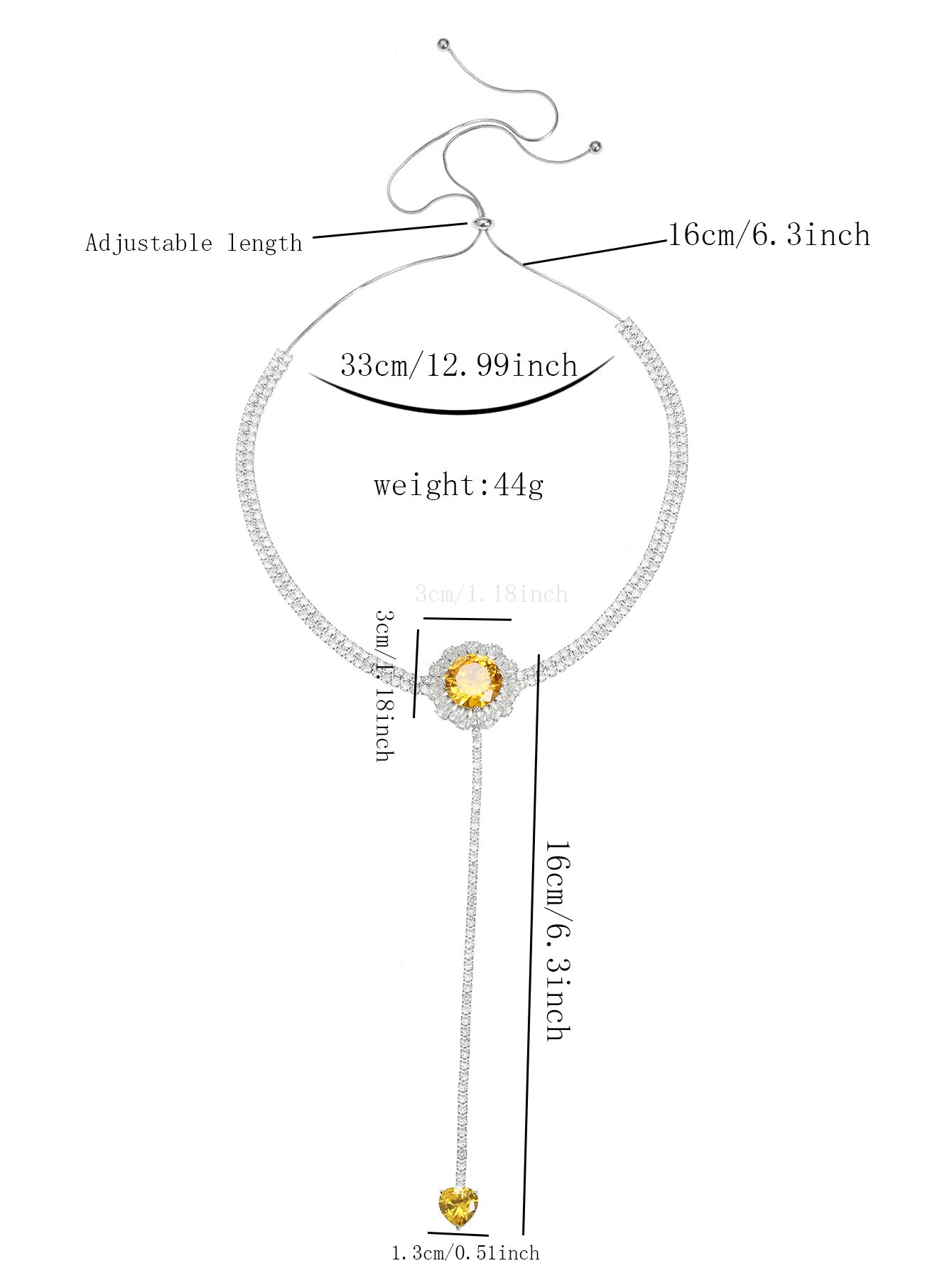 Tassels versatile and fashionable yellow zircon pulling adjustable necklace