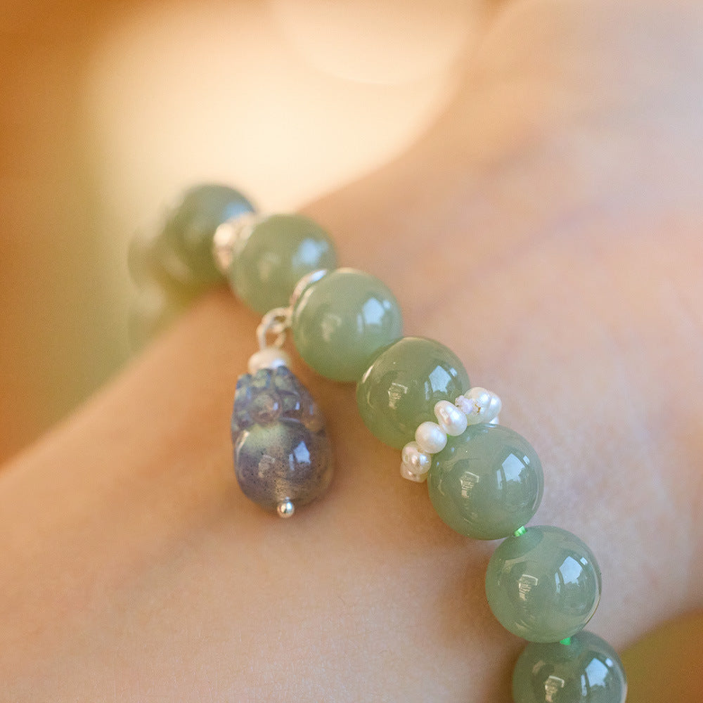 Bracelet  Hotan Jade Bracelet Women's S925 Silver Moonstone Pixiu Bracelet