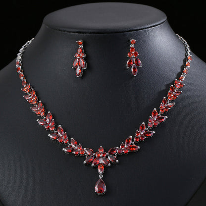 European and American Fashion Zircon Necklace+Earring Set Bridal Dress Banquet Accessories # Women's Holiday Wear