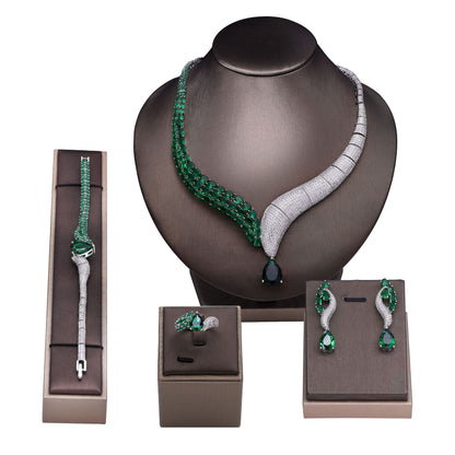 Hot selling jewelry four piece necklace+earrings+ring+bracelet 3A zircon jewelry set