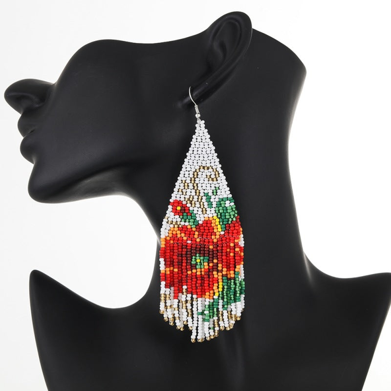New retro ethnic style handmade flower tassel earrings and earrings