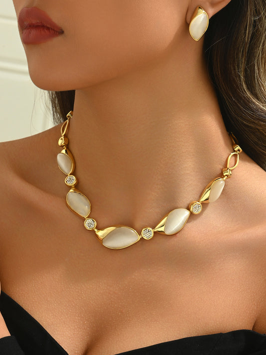 SHEIN TEMU European and American style fashion retro chain splicing moonstone fashion bracelet for women