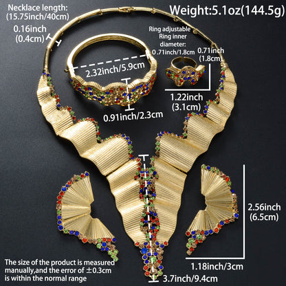 Dubai 18K Gold Plated Middle Eastern Fashion Necklace+Bracelet+Earrings+Ring Set