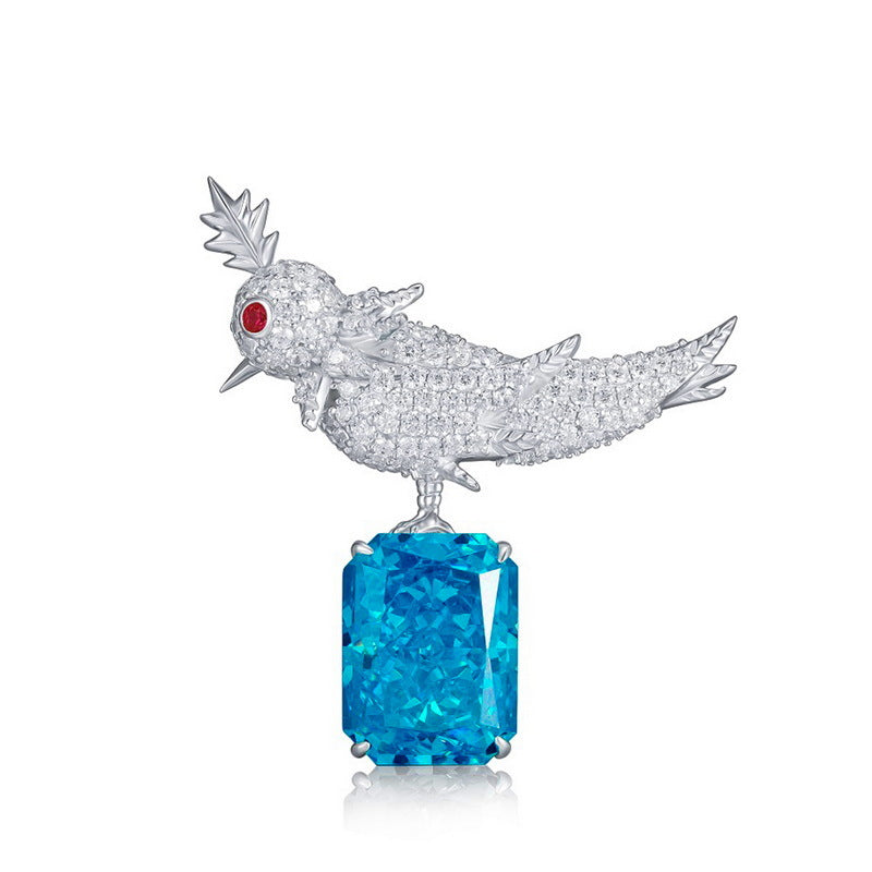 European and American S925 silver bird brooch women's ice flower cut high carbon diamond clothing accessories exquisite luxury versatile