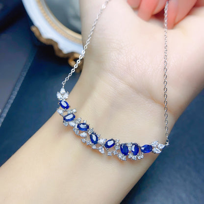 Hot selling natural sapphire necklace S925 silver inlaid main stone 3 * 5 in Europe and America