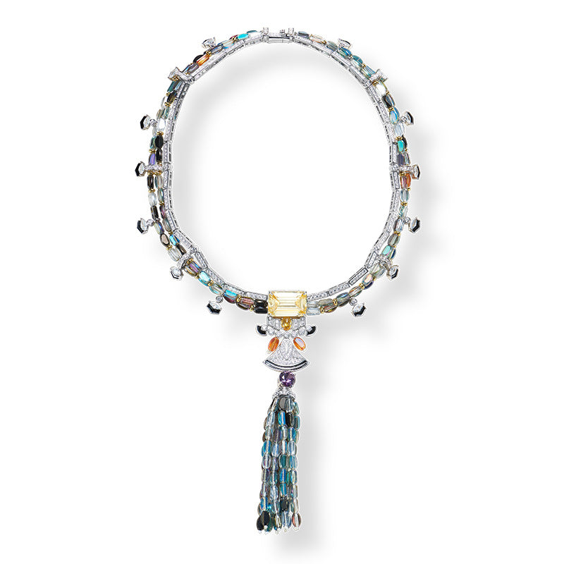 Colored rice bead tassel necklace gold-plated chain