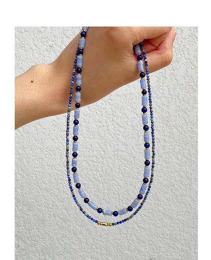 necklace  Retro lapis lazuli color beaded necklace for women