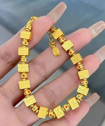 Gold colored antique enamel mahjong gold-plated bracelet versatile bracelet.