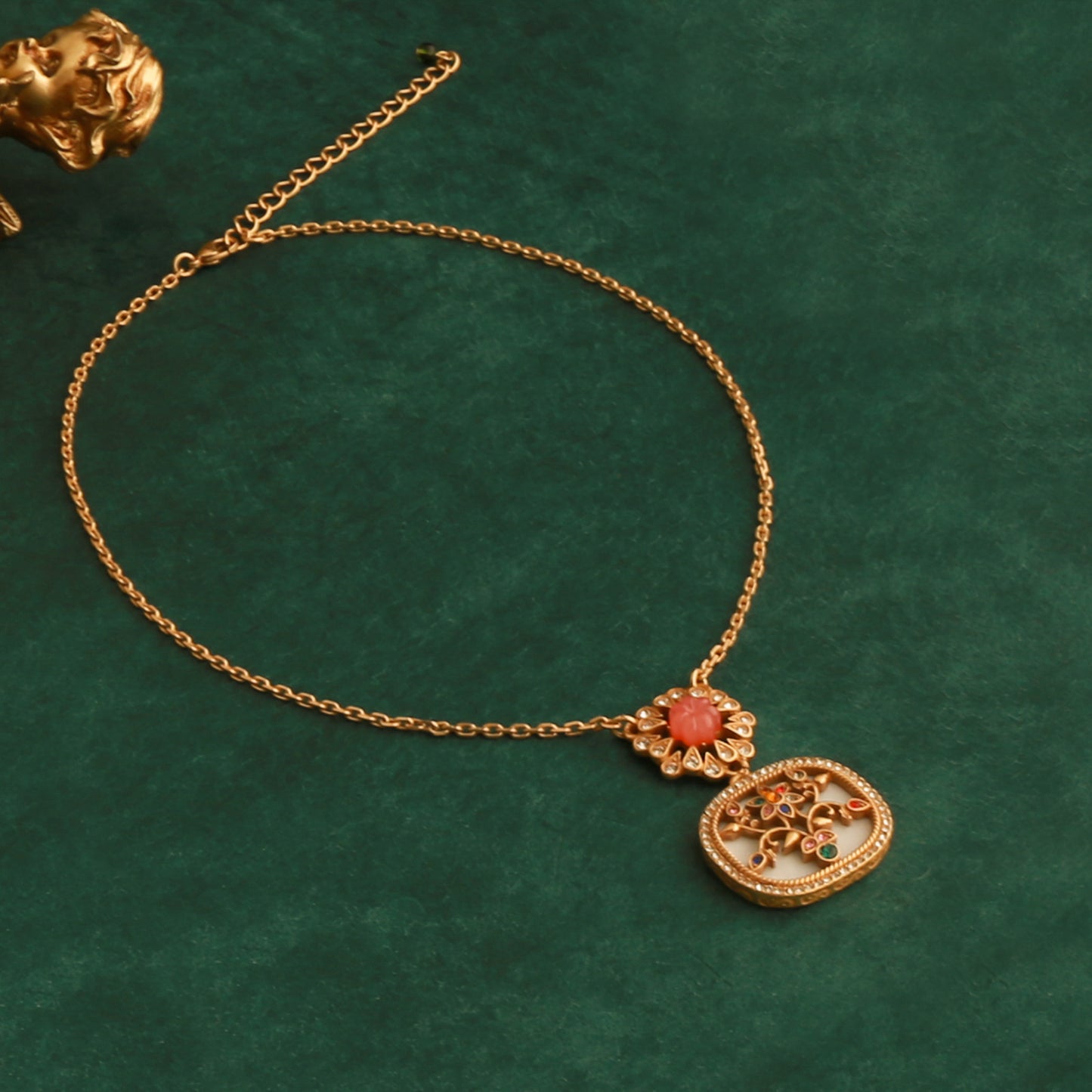 Vintage niche floral zircon jewelry, O-chain necklace, silver needle earrings, earrings