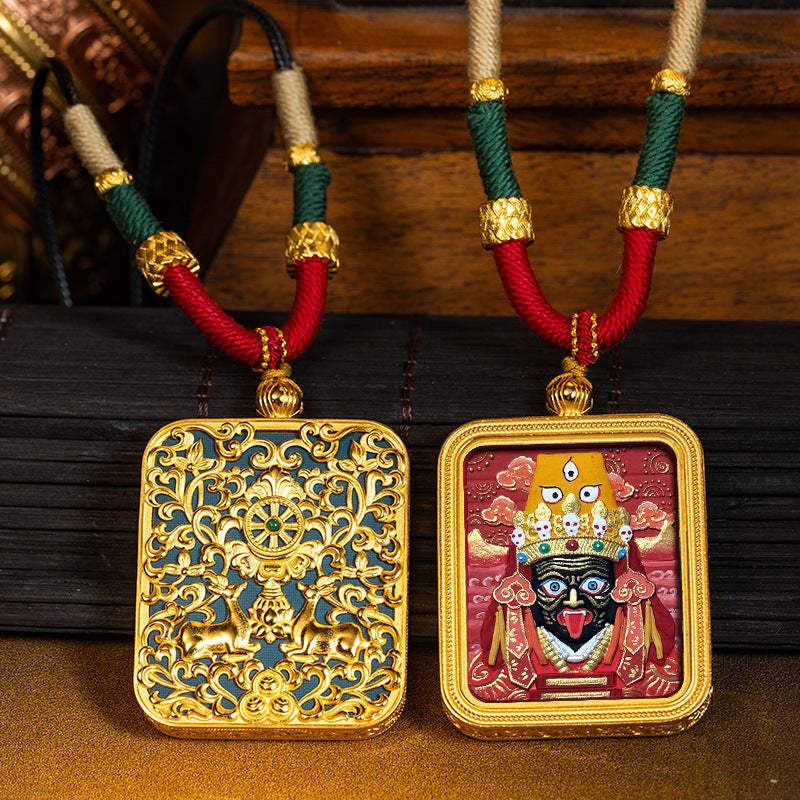 Green Tara Zakhilam Fifth Master's Past and Present Lives Necklace Hand drawn Tangka Brass Necklace