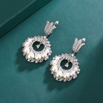 earrings  Vintage full diamond pearl earrings