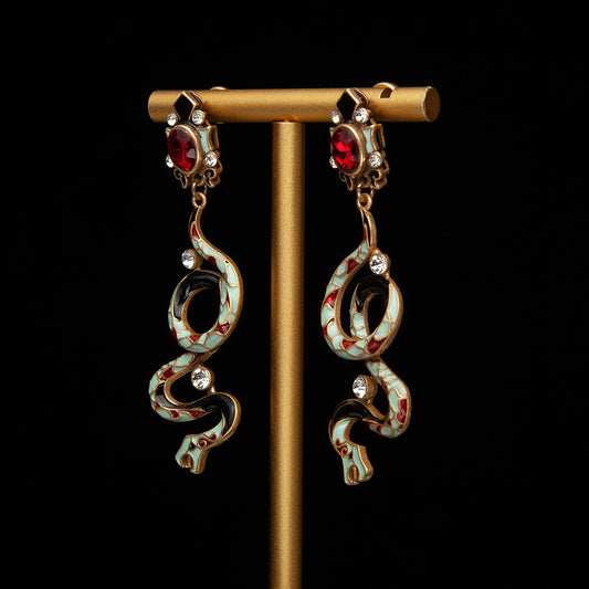 High sense of European and American style white snake-shaped earrings