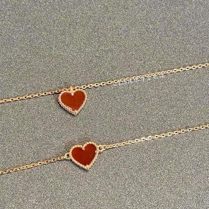 High version V gold small heart necklace for women, thick plated 18k rose gold heart-shaped red agate collarbone chain