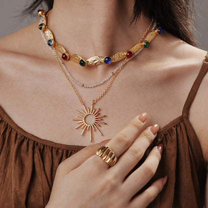 necklace  Vintage style exaggerated metal geometric pendant necklace