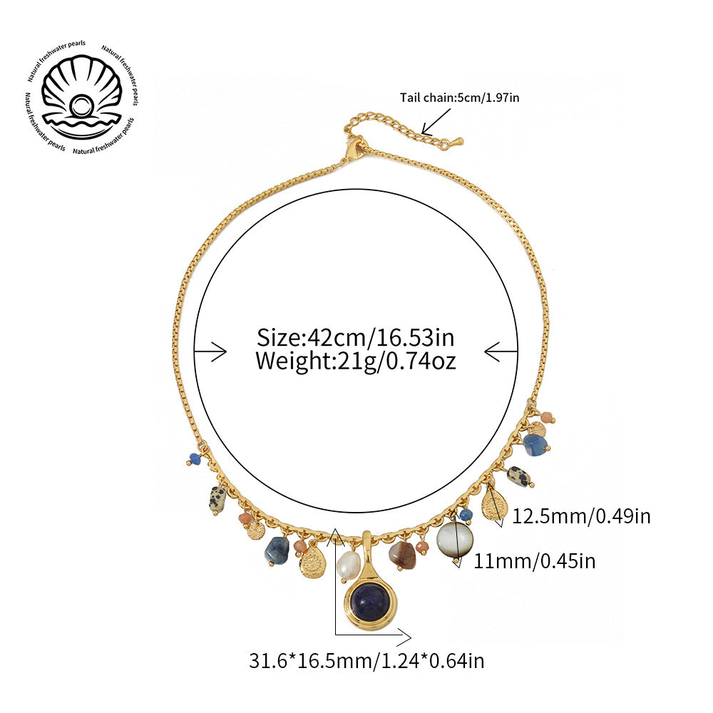 necklace  Tibetan blue stone natural lapis lazuli sweater chain women's freshwater pearl long beaded ethnic style necklace