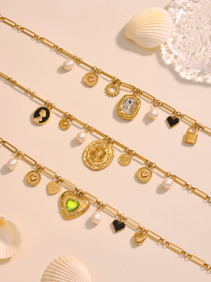 Love Block Zircon DIY Multi accessory Necklace Fashion Personality Freshwater Pearl 18k Real Gold Jewelry