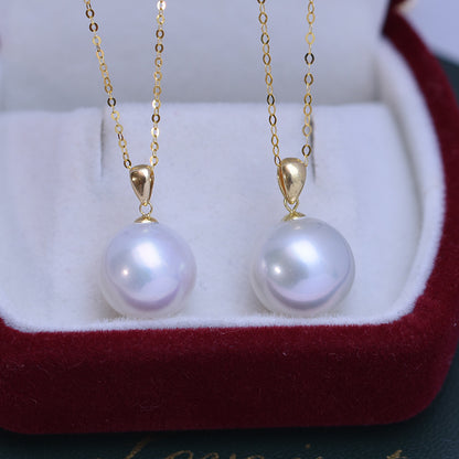 Freshwater 12-13mm Round Strong Light Single Pearl Melon Head Pendant Sai Australian White G18 K Gold O-shaped Necklace