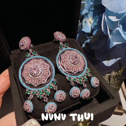 Jewelry Palace Royal Blue Tube Diamond Water Drop Gemstone Earrings Zircon Wreath Earrings