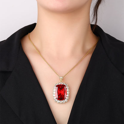 2024 New Jewelry Copper Bottom Gold Plated European and American Simulated Color Treasure Pendant Necklace