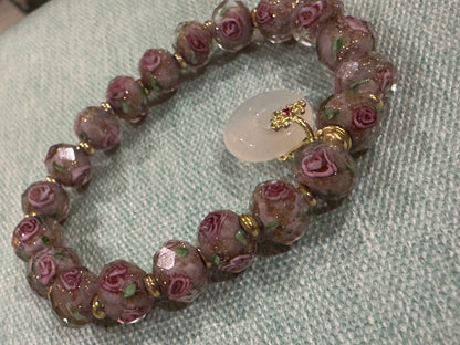New Chinese style glass bracelet, safety buckle, rose glass bracelet