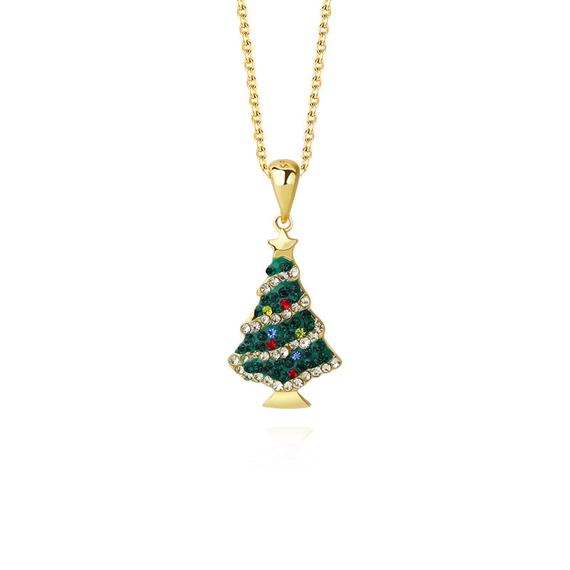 925 sterling silver colored zircon Christmas tree necklace, clothing chain, Christmas accessory