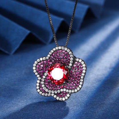 earrings  New jewelry gold-plated copper base simulated red corundum flower black gold set