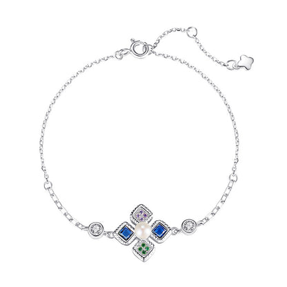 Natural freshwater pearl bracelet for women S925 pure silver lucky clover bracelet, niche high-end zircon bracelet