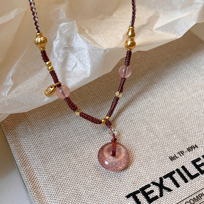 New Chinese style pink safety buckle woven rope pendant necklace 2025 new necklace