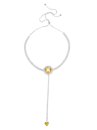 Tassels versatile and fashionable yellow zircon pulling adjustable necklace