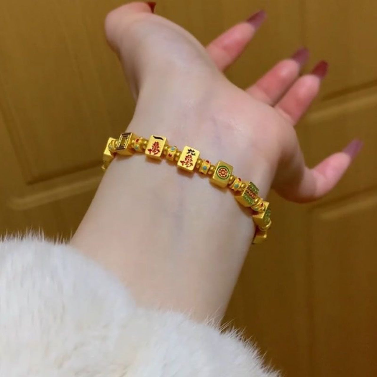 Gold colored antique enamel mahjong gold-plated bracelet versatile bracelet.
