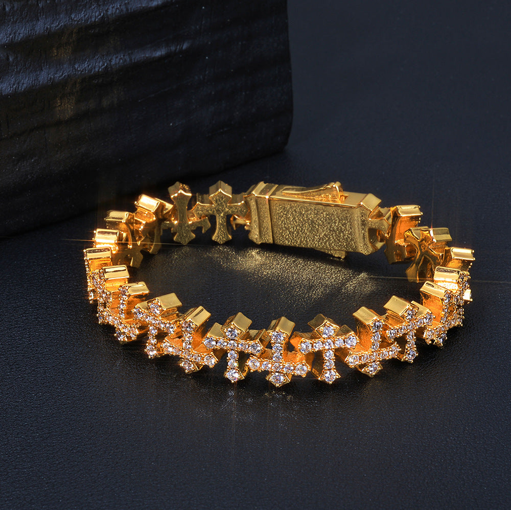 Hip hop cross zircon bracelet, personalized and simple snowflake chain