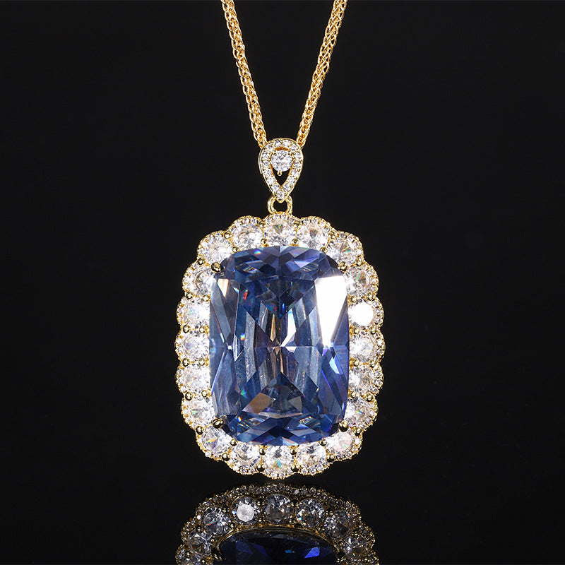 2024 New Jewelry Copper Bottom Gold Plated European and American Simulated Color Treasure Pendant Necklace