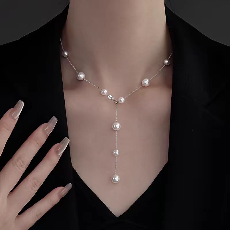 925 silver starry sky pearl necklace sweater chain versatile temperament light luxury collarbone chain