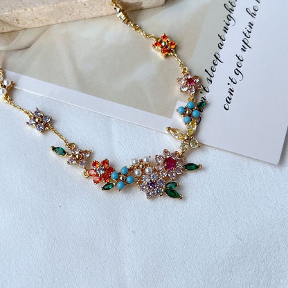 Asymmetric Sparkling Zircon Pearl Inlaid Flower Butterfly Earnail Necklace Bracelet