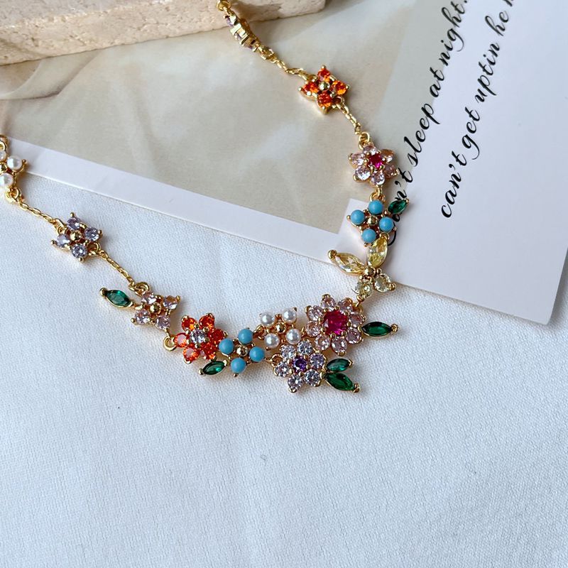 Asymmetric Sparkling Zircon Pearl Inlaid Flower Butterfly Earnail Necklace Bracelet