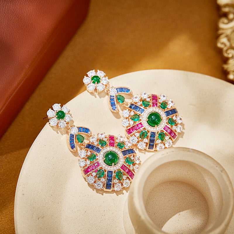 Colorful compass earrings gold-plated heavy industry fashionable and high-end evening earrings