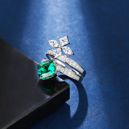 ring  Pure silver ring emerald female S95 silver inlaid embedded vermiculite high carbon diamond ice flower