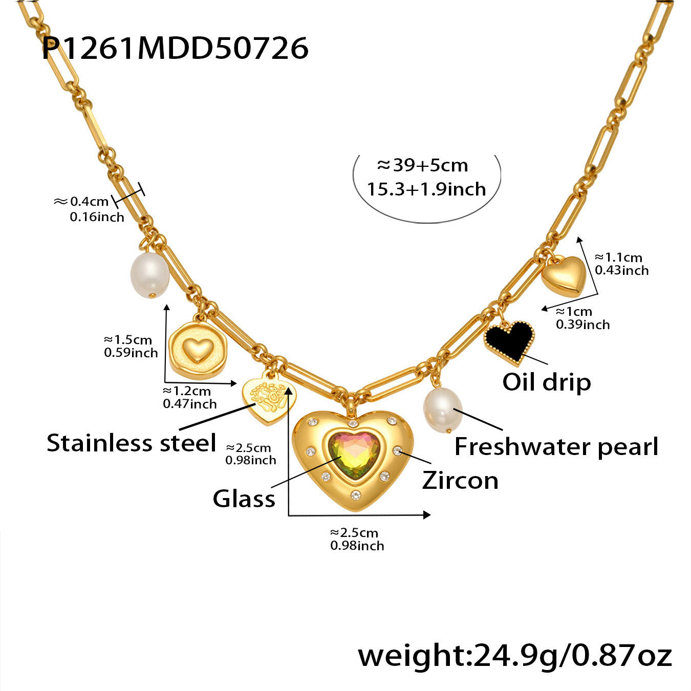 Love Block Zircon DIY Multi accessory Necklace Fashion Personality Freshwater Pearl 18k Real Gold Jewelry