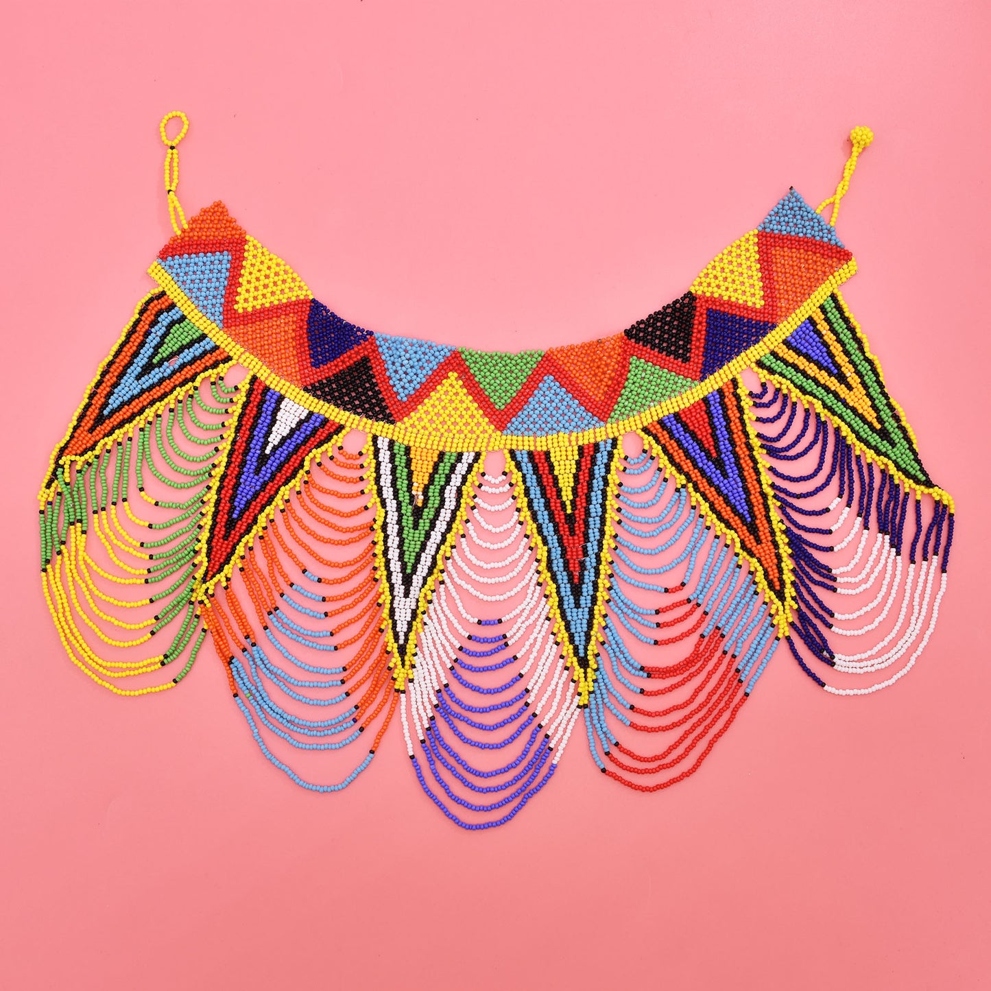 Amazon hot selling multi-layer rice bead necklace Bohemian colorful beaded shawl ethnic style exaggerated necklace wholesale