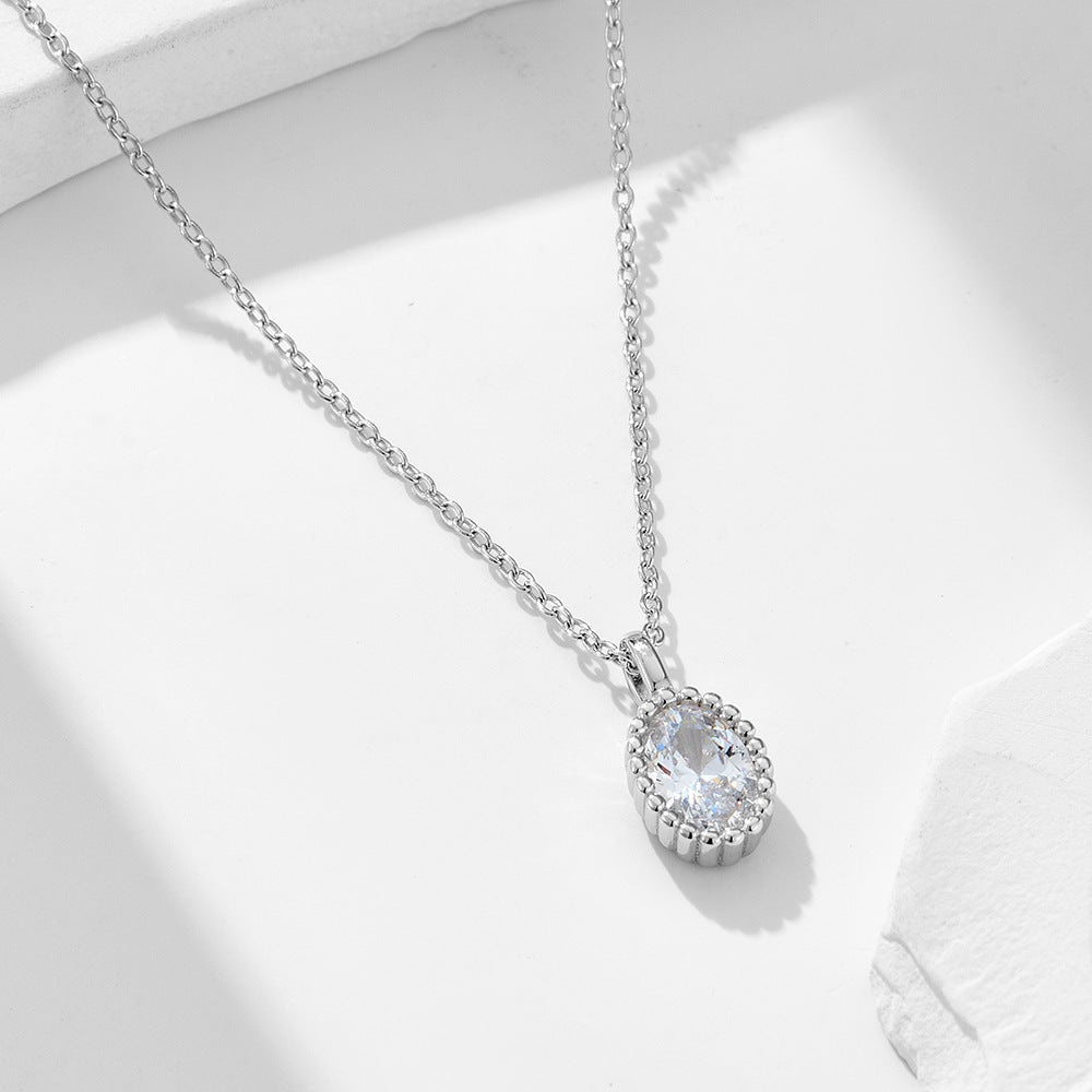 S925 sterling silver plated 14K gold necklace with ins style oval zircon pendant collarbone chain