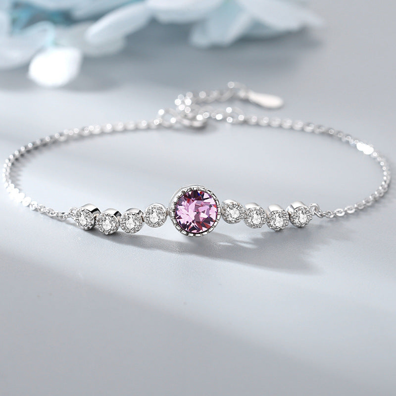 Ocean Heart Crystal Bracelet for Women S925 Pure Silver High End Jewelry, Niche Fashion Light Luxury Bracelet
