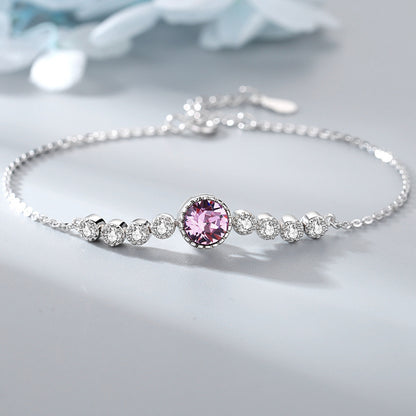 Ocean Heart Crystal Bracelet for Women S925 Pure Silver High End Jewelry, Niche Fashion Light Luxury Bracelet