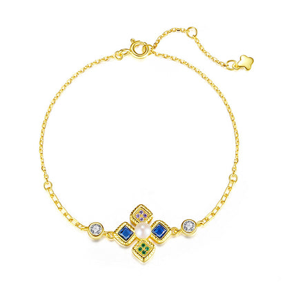 Natural freshwater pearl bracelet for women S925 pure silver lucky clover bracelet, niche high-end zircon bracelet