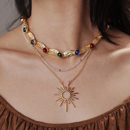 necklace  Vintage style exaggerated metal geometric pendant necklace