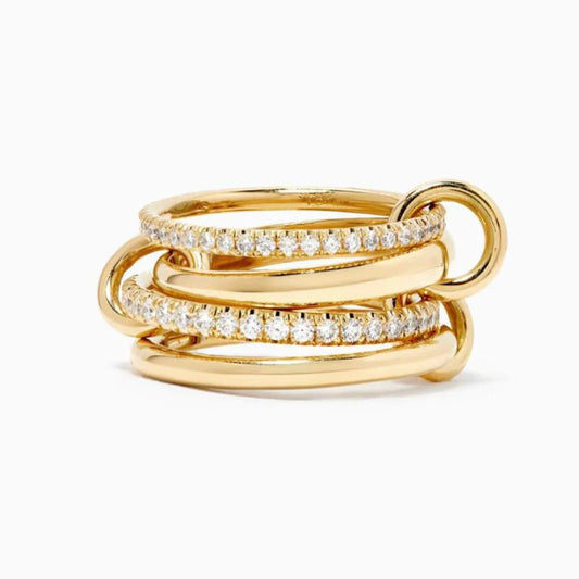 Fashion jewelry S925 pure silver four ring interlocking diamond ring with personalized design sense ring