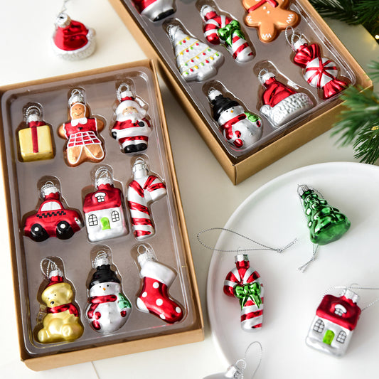 New Christmas Decoration Santa Claus Snowman Decoration Christmas Tree Pendant Creative Glass Painted Small Pendant