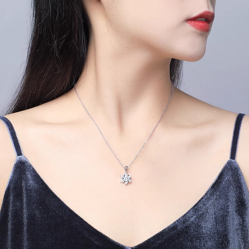 925 sterling silver Mozambique snowflake necklace non fading pendant silver collarbone chain